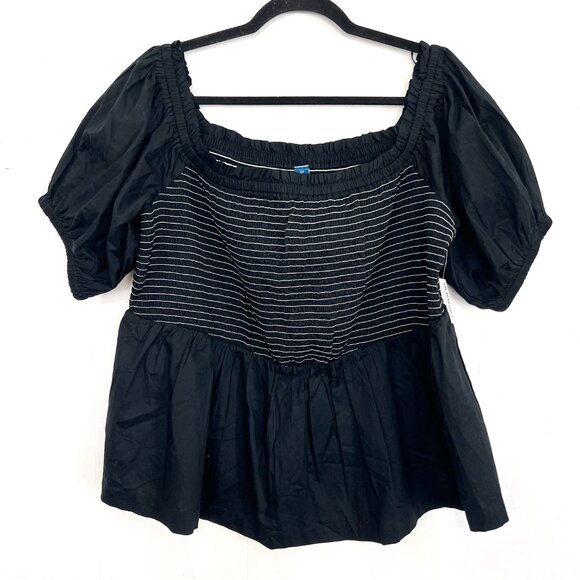NWT Old Navy Black Smocked Bust Short Puff Sleeve Top 2X - Picture 1 of 5